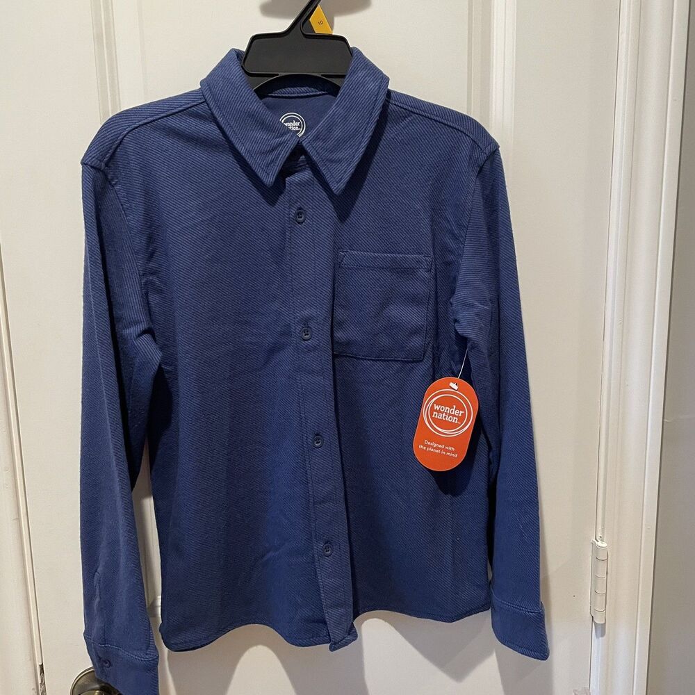 Wonder Nation Boys Button-Up Collared Long Sleeve Shirt Blue size 10 NEW